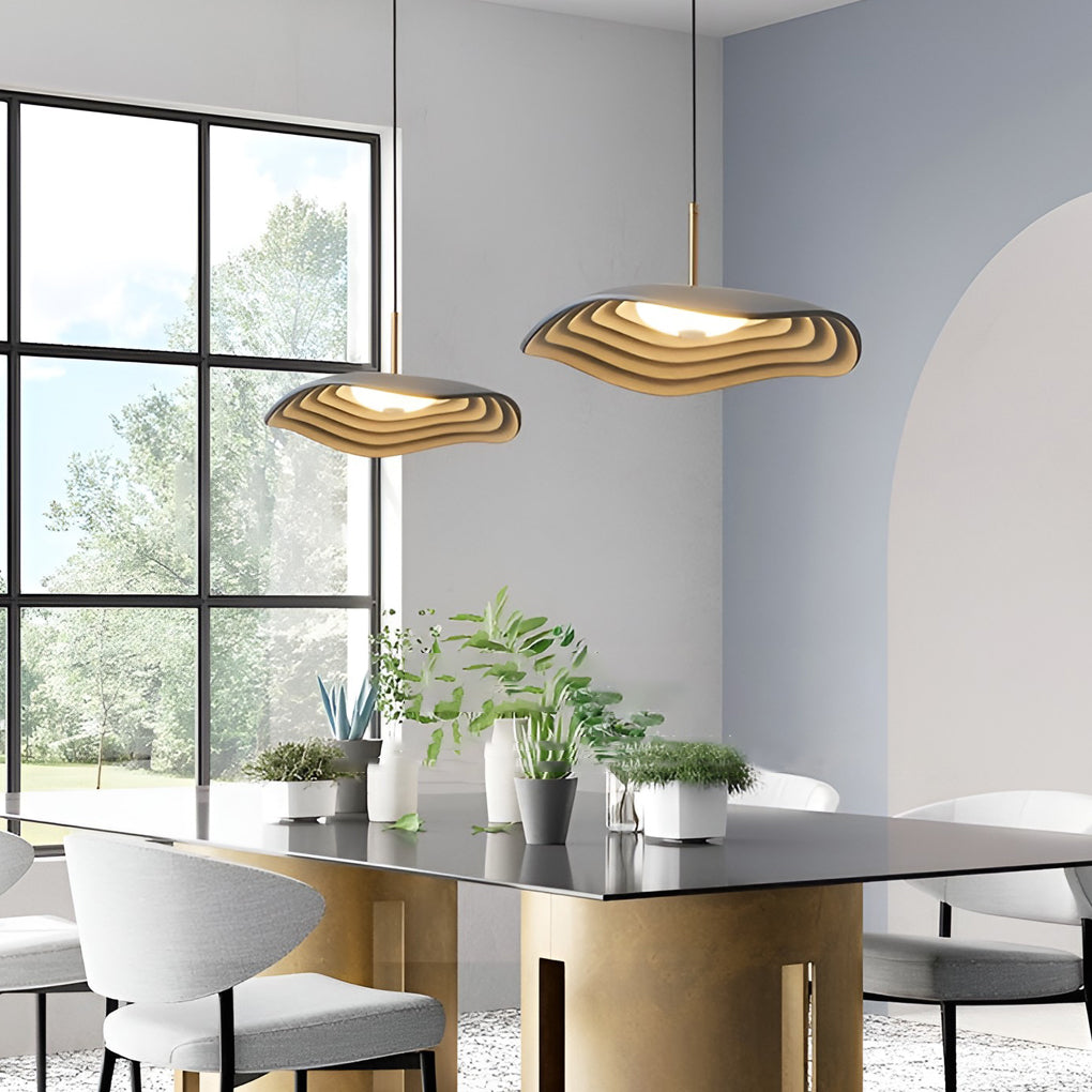 Modern Round LED Chandelier Resin Nordic Pendant Light for Bedroom Living Room Black and Gray
