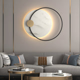 Modern Round Marble LED Wall Sconce Natural Stone Backlit Fixture for Living Room and Bedroom