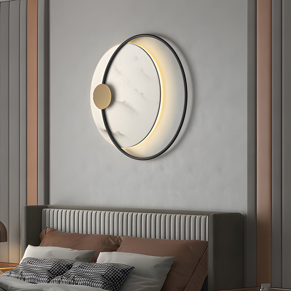 Modern Round Marble LED Wall Sconce Natural Stone Backlit Fixture for Living Room and Bedroom