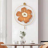 Modern Round Metal Floral LED Wall Clock for Living Room Silent Battery Operated