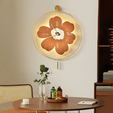 Modern Round Metal Floral LED Wall Clock for Living Room Silent Battery Operated