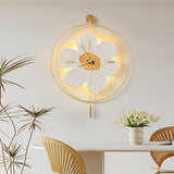 Modern Round Metal Floral LED Wall Clock for Living Room Silent Battery Operated