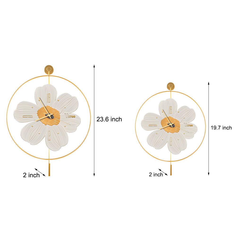 Modern Round Metal Floral LED Wall Clock for Living Room Silent Battery Operated