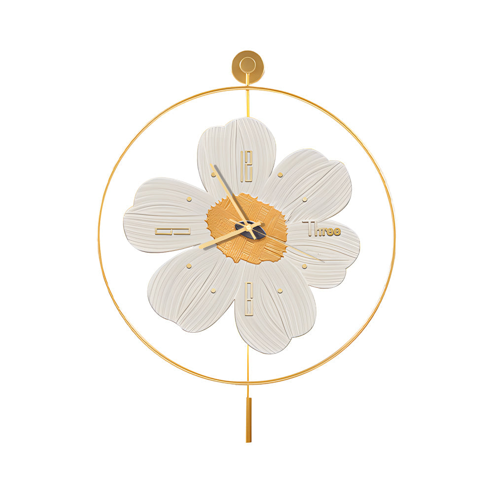 Modern Round Metal Floral LED Wall Clock for Living Room Silent Battery Operated