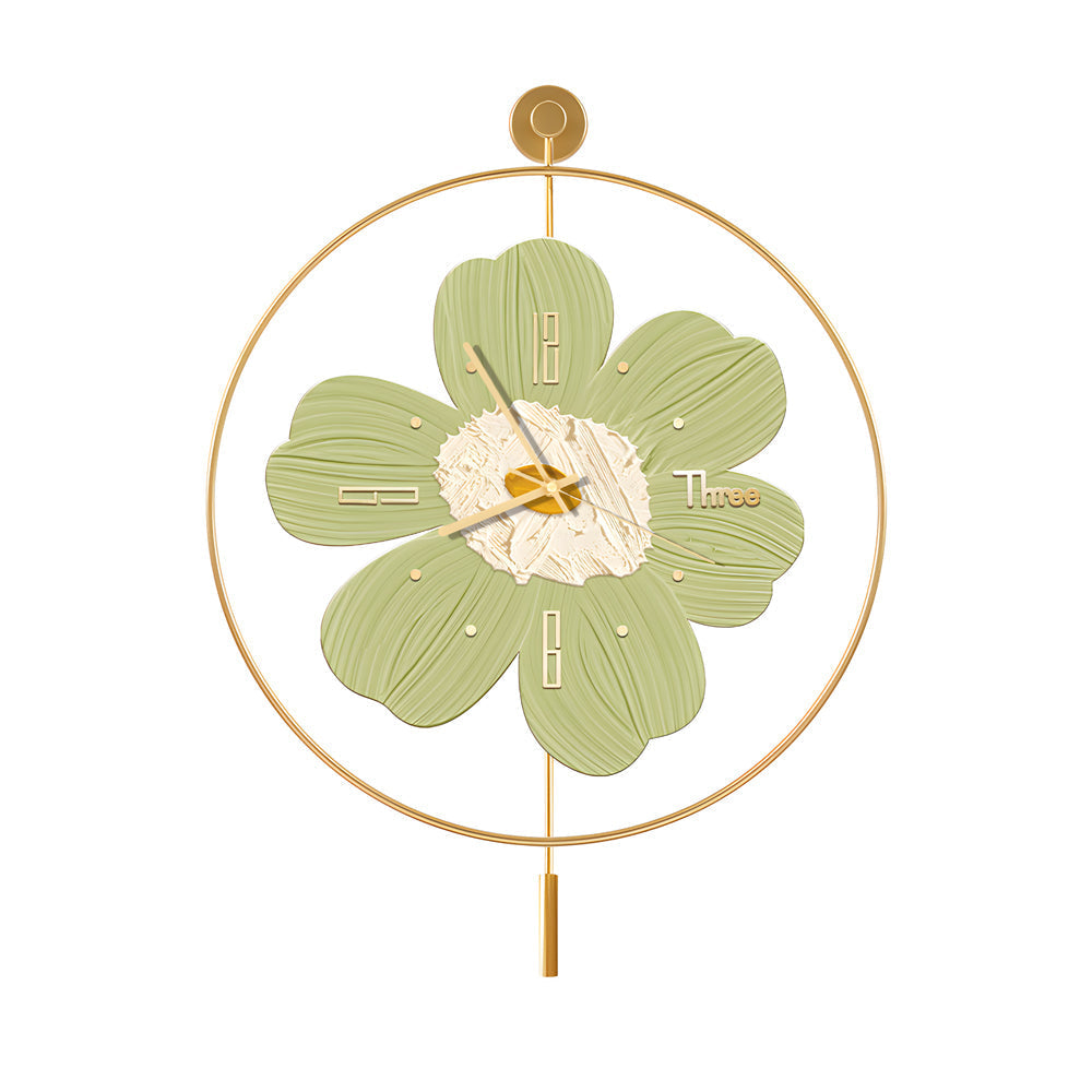 Modern Round Metal Floral LED Wall Clock for Living Room Silent Battery Operated