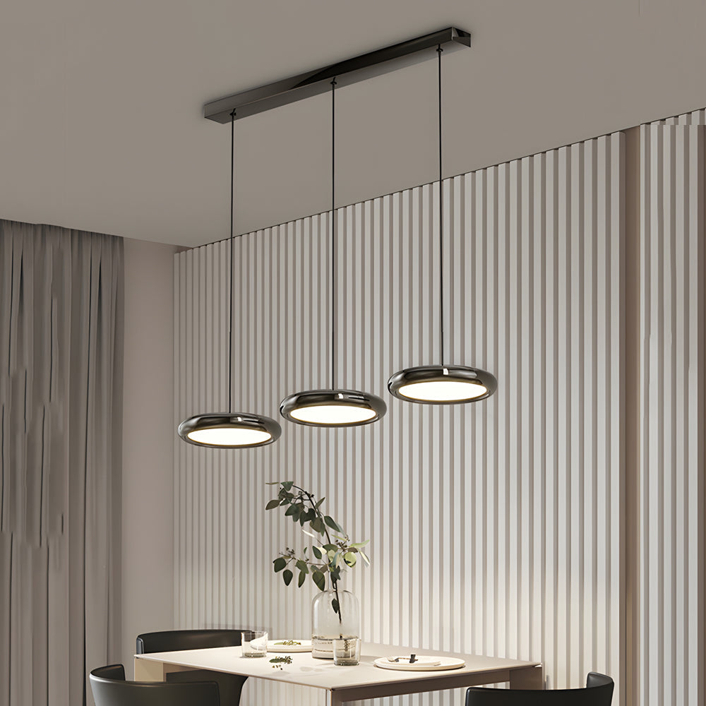 Modern Round Metallic LED Pendant Light for Kitchen Island and Dining Room Black or Chrome