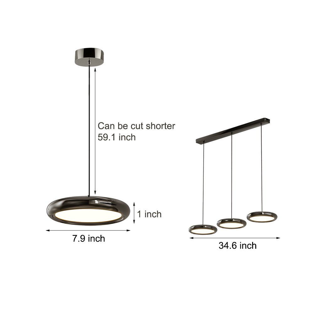 Modern Round Metallic LED Pendant Light for Kitchen Island and Dining Room Black or Chrome