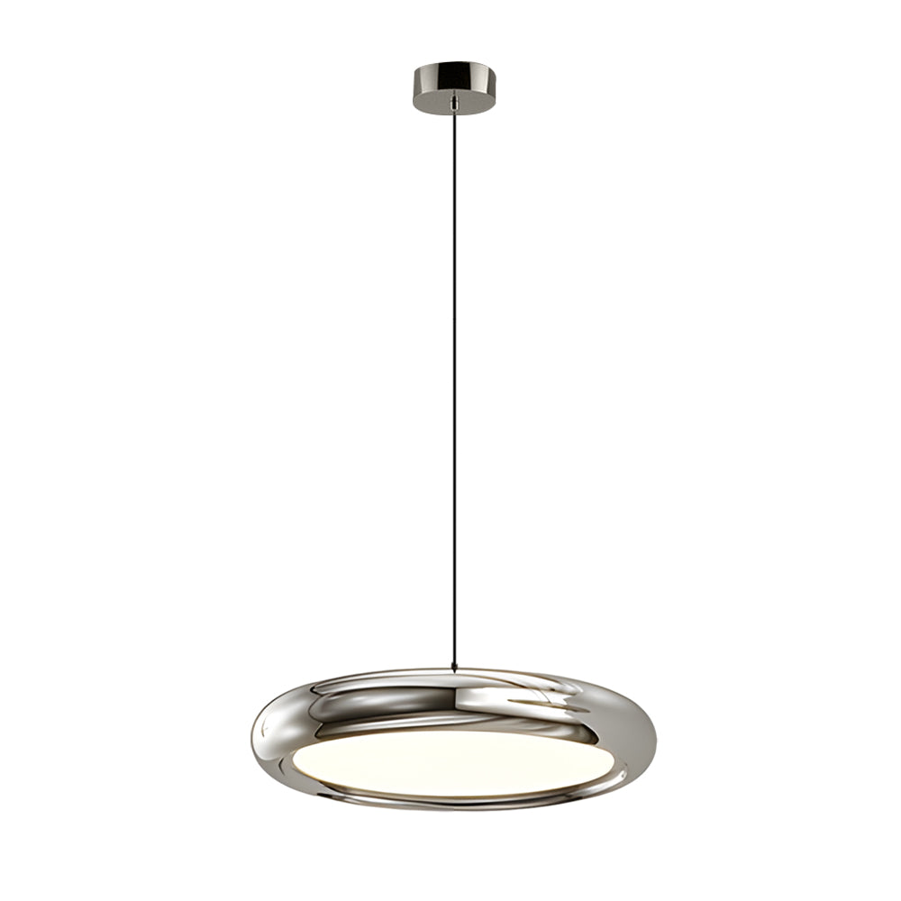 Modern Round Metallic LED Pendant Light for Kitchen Island and Dining Room Black or Chrome