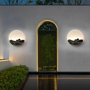 Modern Round Mountain Design Exterior LED Wall Light Waterproof Stainless Steel Sconce for Yard