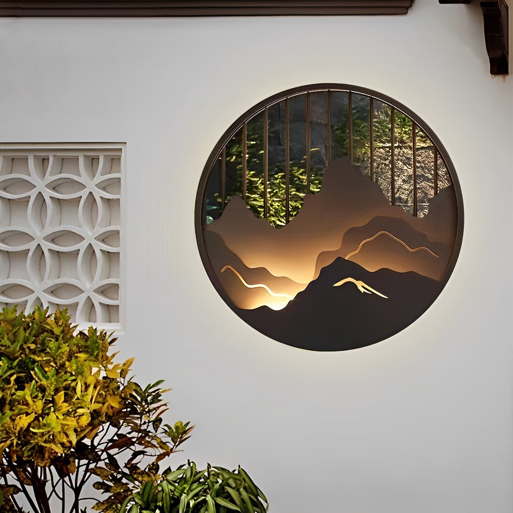 Modern Round Mountain Scenery LED Waterproof Outdoor Wall Sconce Lamp for Exterior Decor