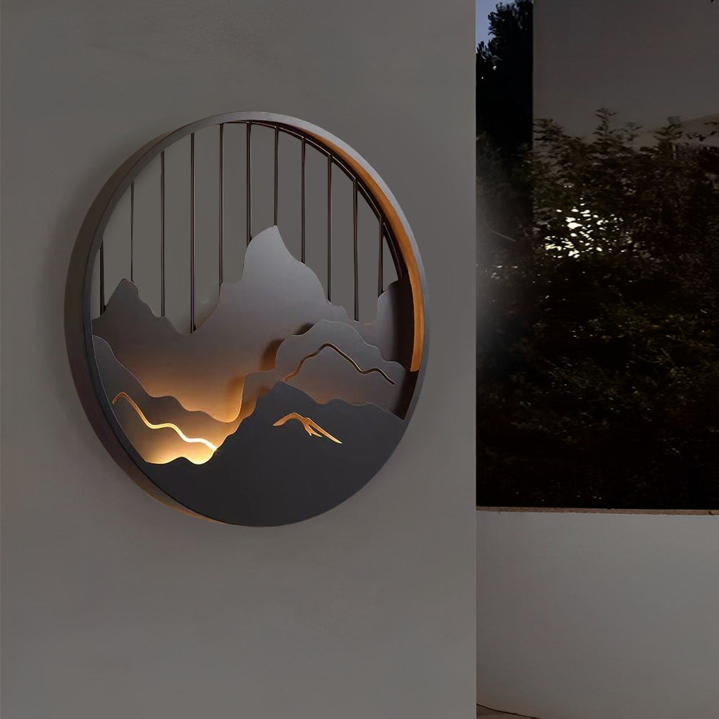 Modern Round Mountain Scenery LED Waterproof Outdoor Wall Sconce Lamp for Exterior Decor