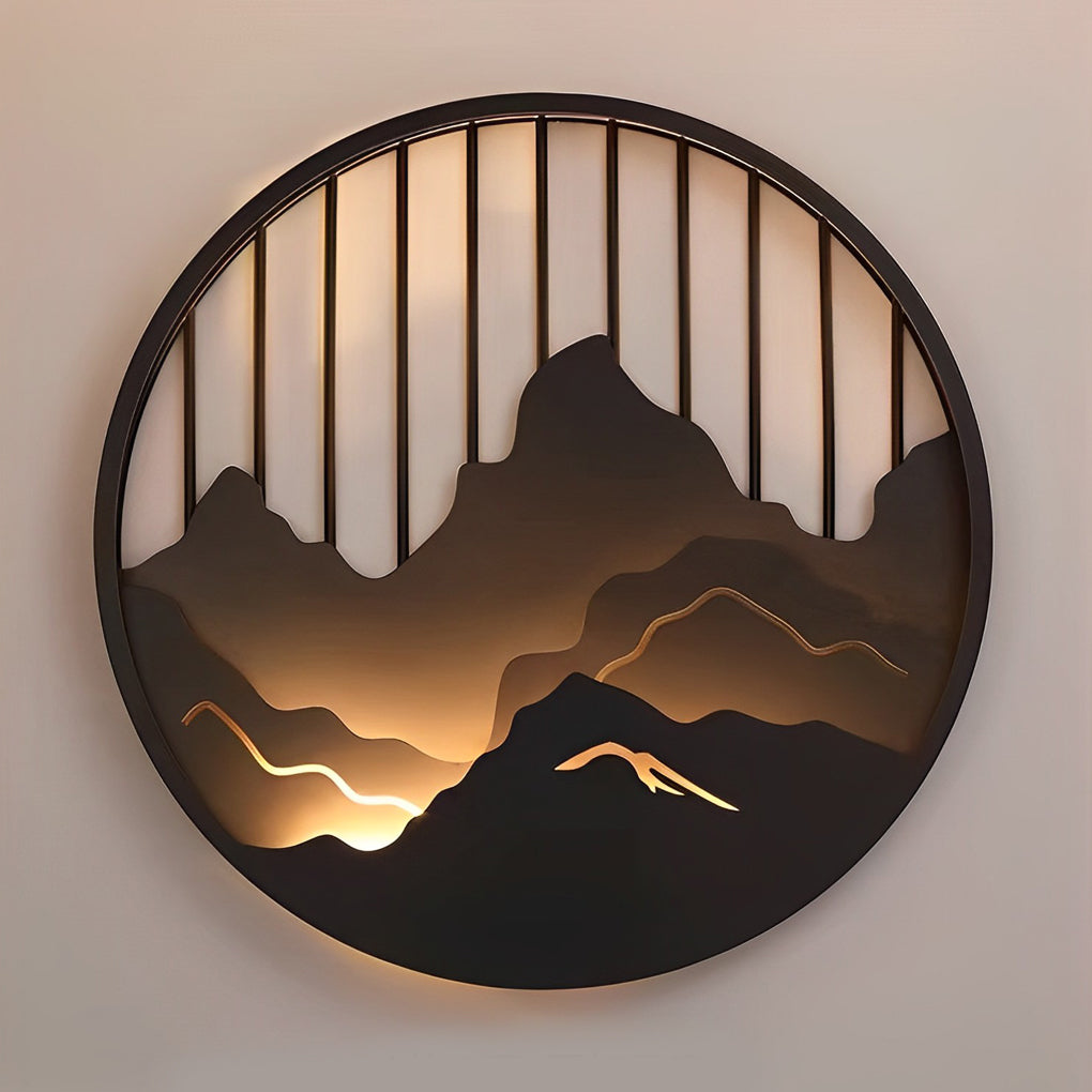 Modern Round Mountain Scenery LED Waterproof Outdoor Wall Sconce Lamp for Exterior Decor