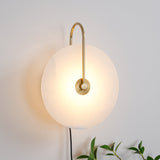 Modern Round Natural Alabaster LED Plug In Wall Sconce Ambient Indoor Lighting Fixture