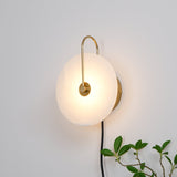 Modern Round Natural Alabaster LED Plug In Wall Sconce Ambient Indoor Lighting Fixture