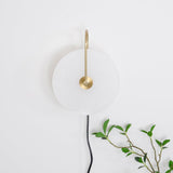 Modern Round Natural Alabaster LED Plug In Wall Sconce Ambient Indoor Lighting Fixture