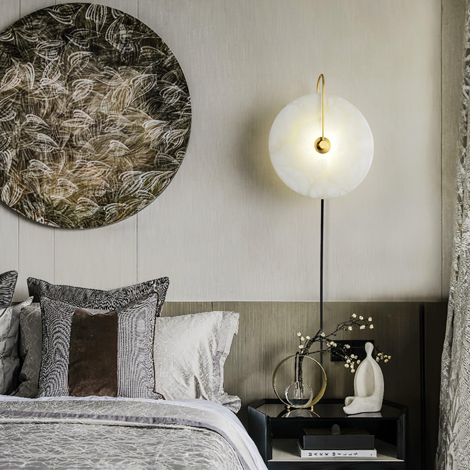 Modern Round Natural Alabaster LED Plug In Wall Sconce Ambient Indoor Lighting Fixture