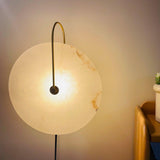 Modern Round Natural Alabaster LED Plug In Wall Sconce Ambient Indoor Lighting Fixture