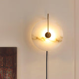 Modern Round Natural Alabaster LED Plug In Wall Sconce Ambient Indoor Lighting Fixture