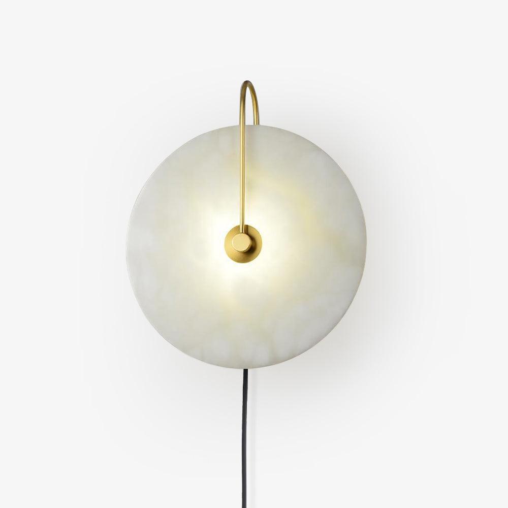 Modern Round Natural Alabaster LED Plug In Wall Sconce Ambient Indoor Lighting Fixture