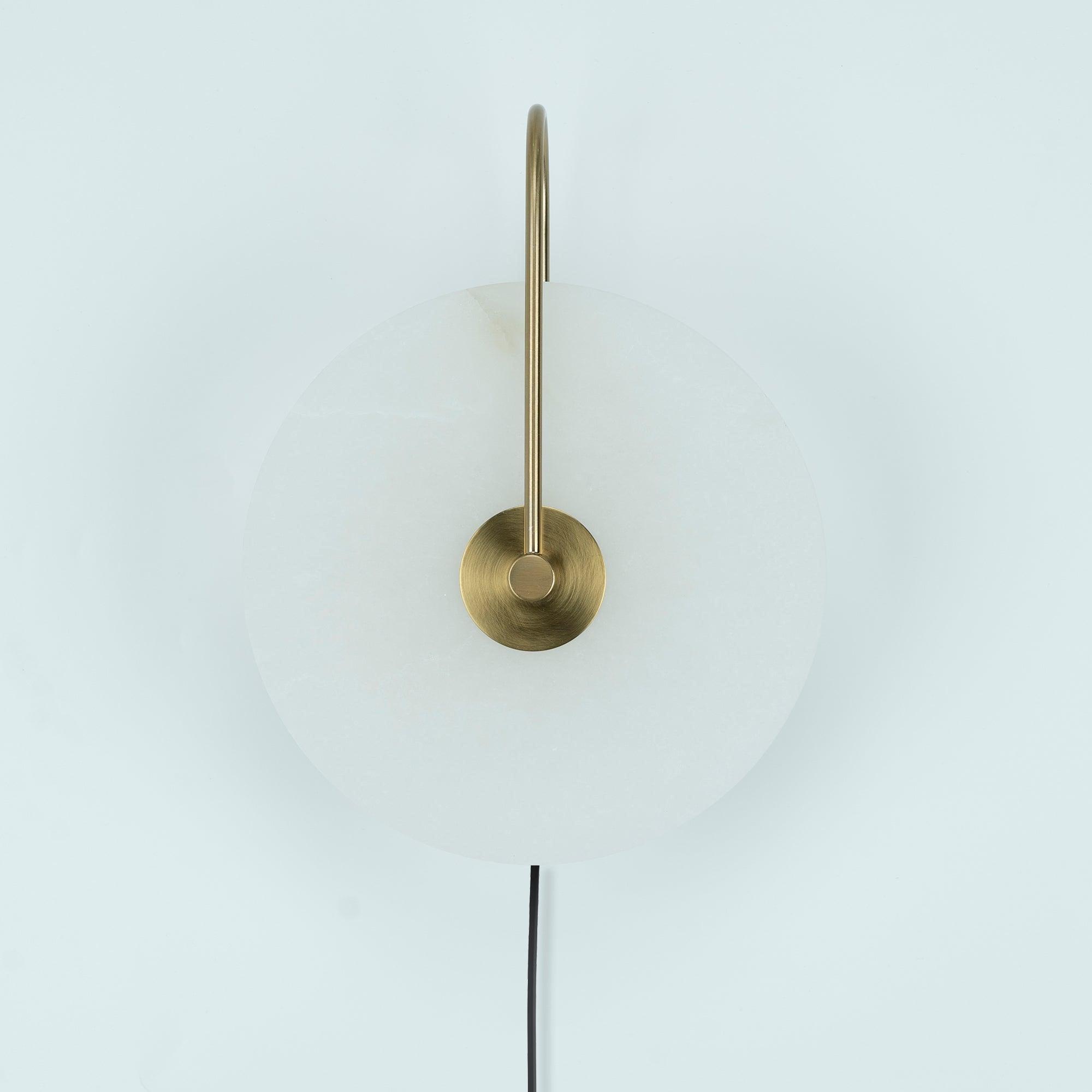 Modern Round Natural Alabaster LED Plug In Wall Sconce Ambient Indoor Lighting Fixture