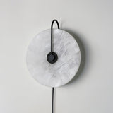 Modern Round Natural Alabaster LED Plug In Wall Sconce Ambient Indoor Lighting Fixture