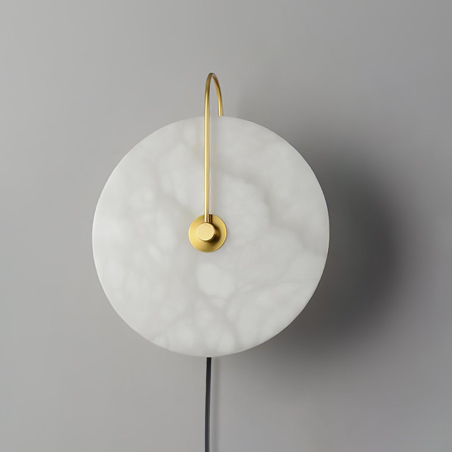 Modern Round Natural Alabaster LED Plug In Wall Sconce Ambient Indoor Lighting Fixture