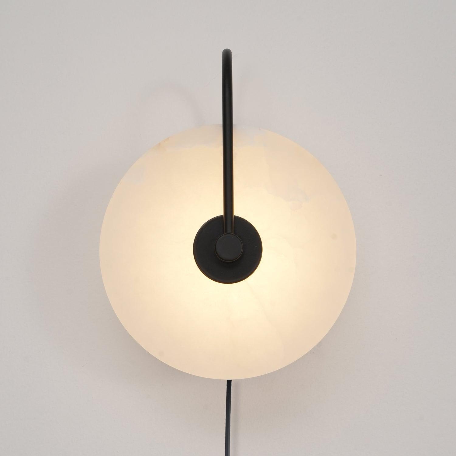 Modern Round Natural Alabaster LED Plug In Wall Sconce Ambient Indoor Lighting Fixture