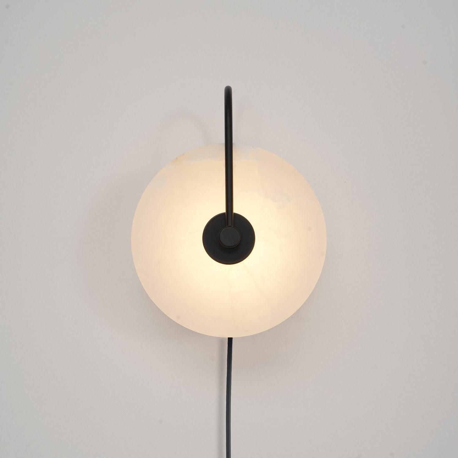 Modern Round Natural Alabaster LED Plug In Wall Sconce Ambient Indoor Lighting Fixture