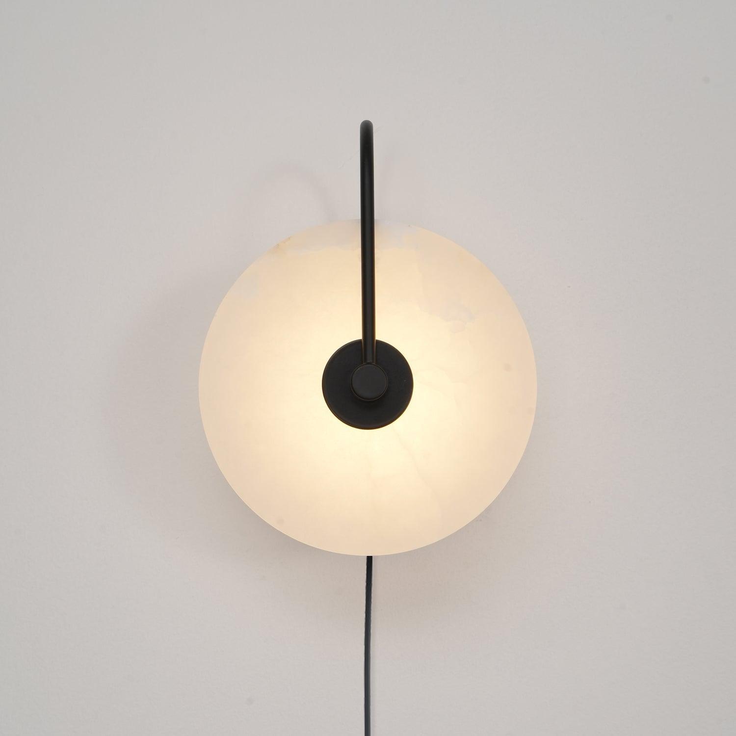Modern Round Natural Alabaster LED Plug In Wall Sconce Ambient Indoor Lighting Fixture