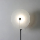 Modern Round Natural Alabaster LED Plug In Wall Sconce Ambient Indoor Lighting Fixture