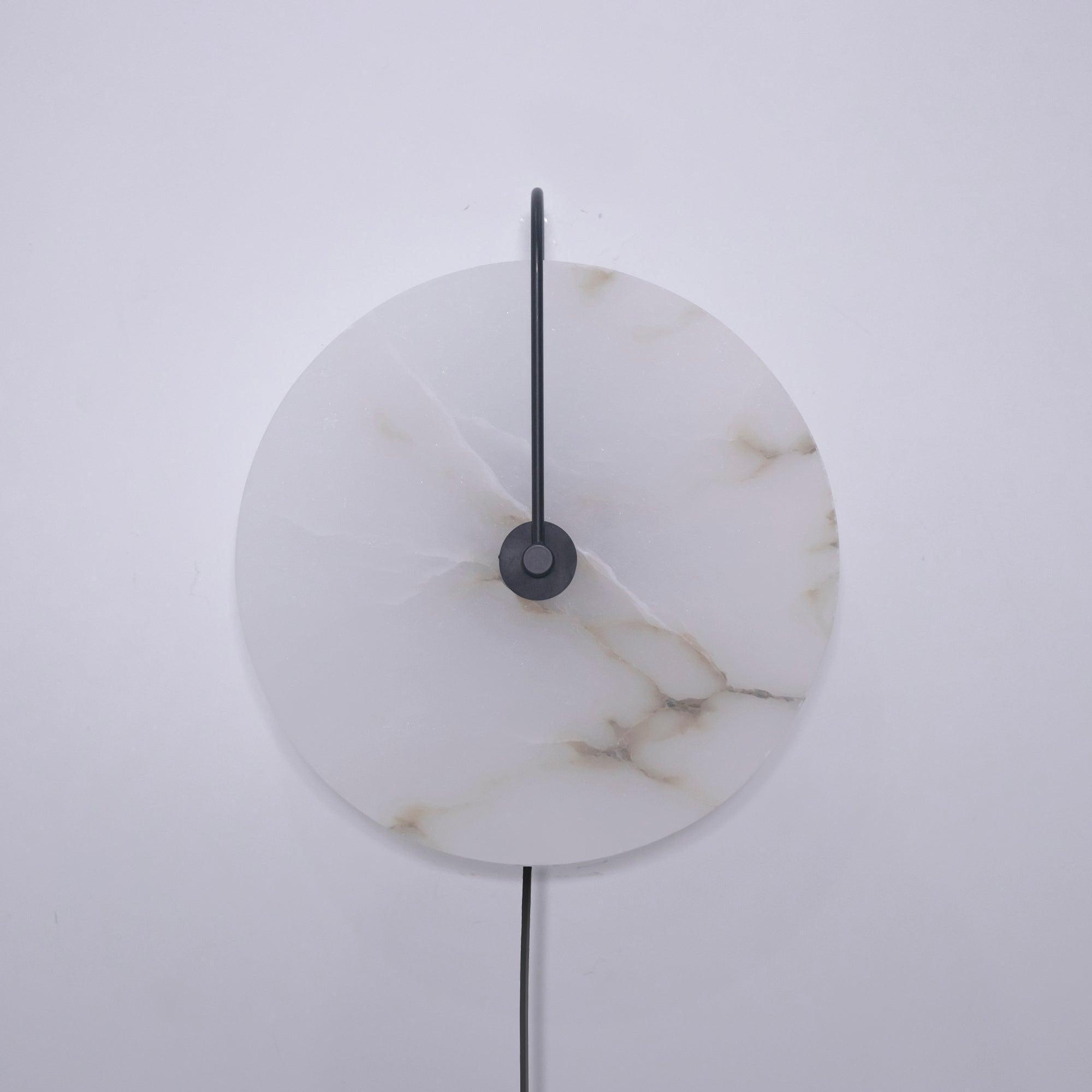 Modern Round Natural Alabaster LED Plug In Wall Sconce Ambient Indoor Lighting Fixture