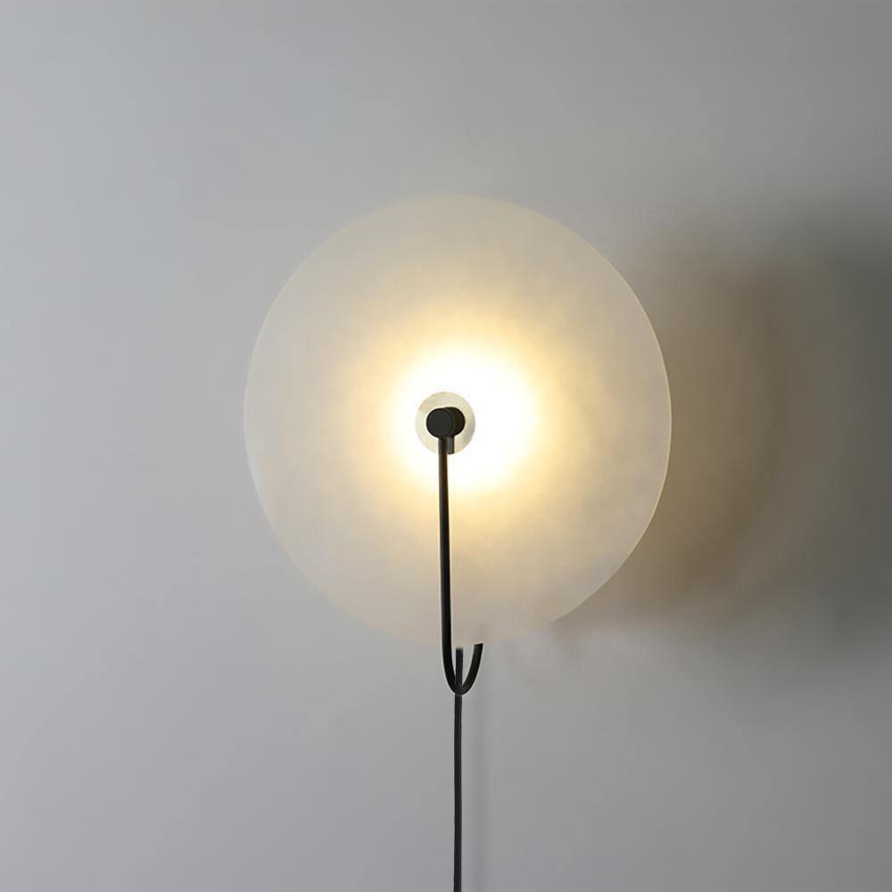 Modern Round Natural Alabaster LED Plug In Wall Sconce Ambient Indoor Lighting Fixture