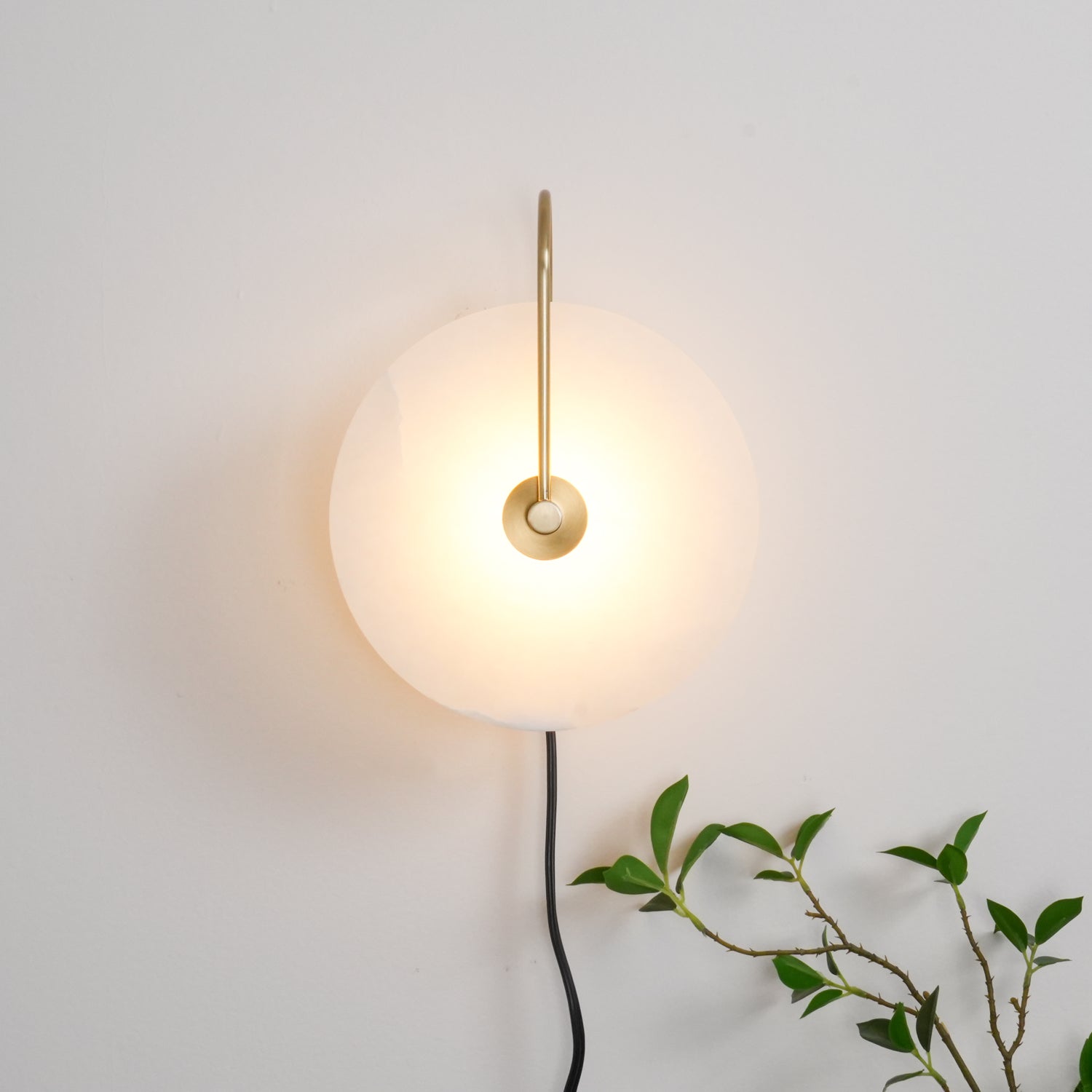 Modern Round Natural Alabaster LED Plug In Wall Sconce Ambient Indoor Lighting Fixture