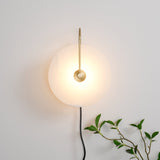Modern Round Natural Alabaster LED Plug In Wall Sconce Ambient Indoor Lighting Fixture