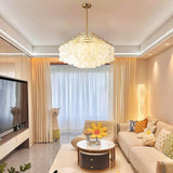 Modern Round Natural Shell Chandelier Luxury Coastal Pendant Lighting for Dining Room