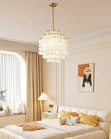 Modern Round Natural Shell Chandelier Luxury Coastal Pendant Lighting for Dining Room