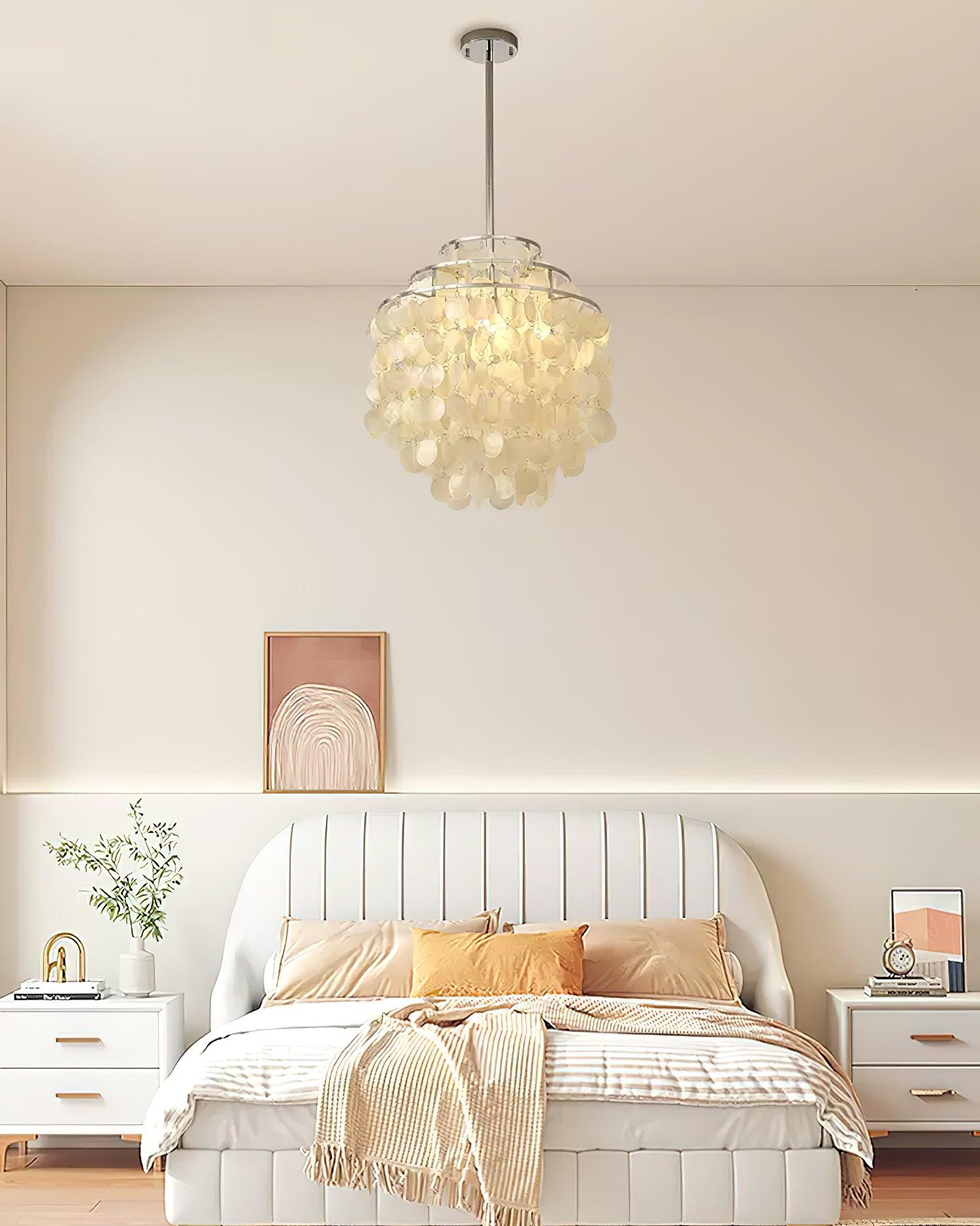 Modern Round Natural Shell Chandelier Luxury Coastal Pendant Lighting for Dining Room