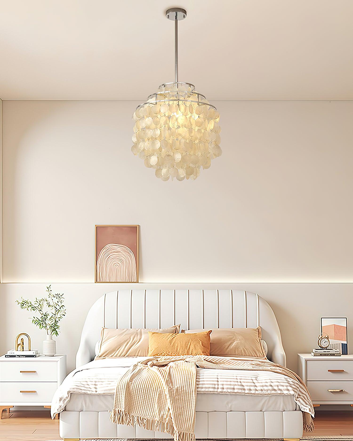 Modern Round Natural Shell Chandelier Luxury Coastal Pendant Lighting for Dining Room