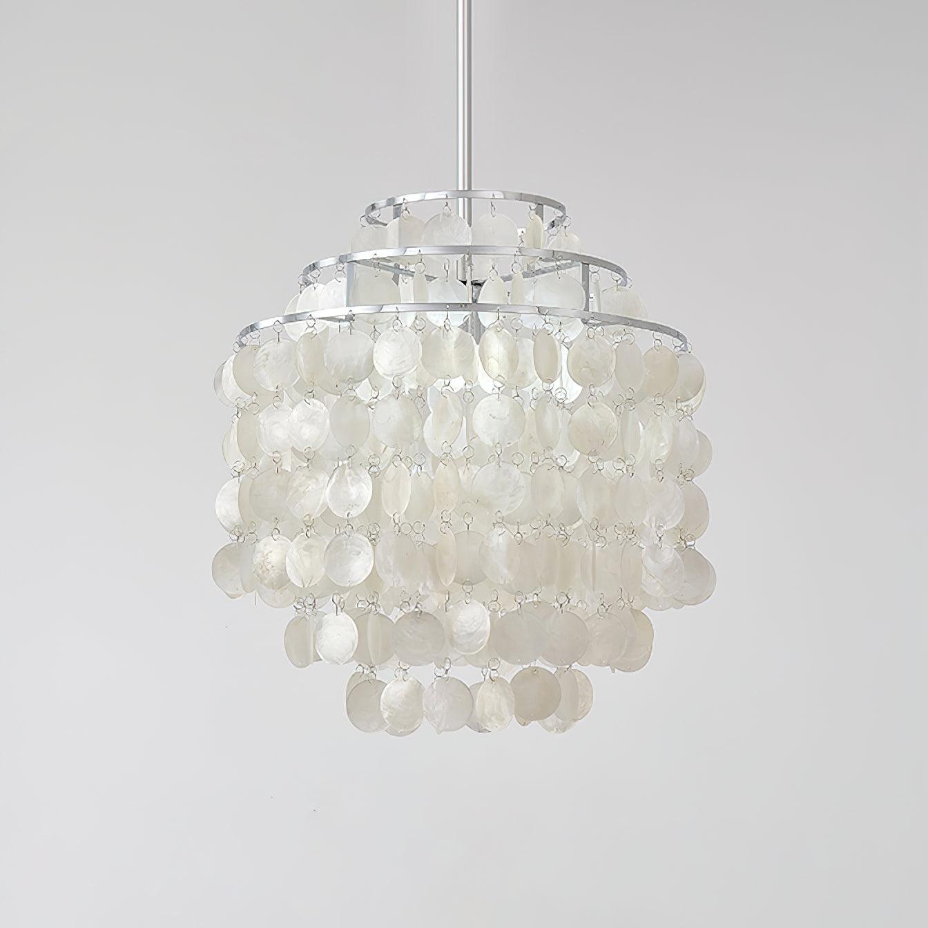 Modern Round Natural Shell Chandelier Luxury Coastal Pendant Lighting for Dining Room