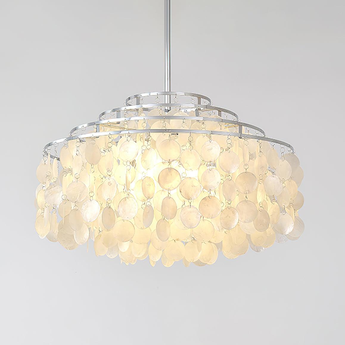 Modern Round Natural Shell Chandelier Luxury Coastal Pendant Lighting for Dining Room