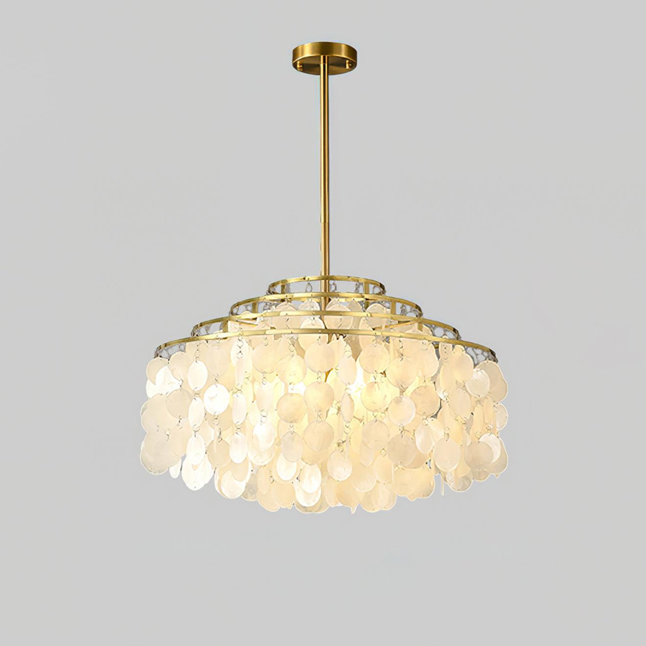 Modern Round Natural Shell Chandelier Luxury Coastal Pendant Lighting for Dining Room