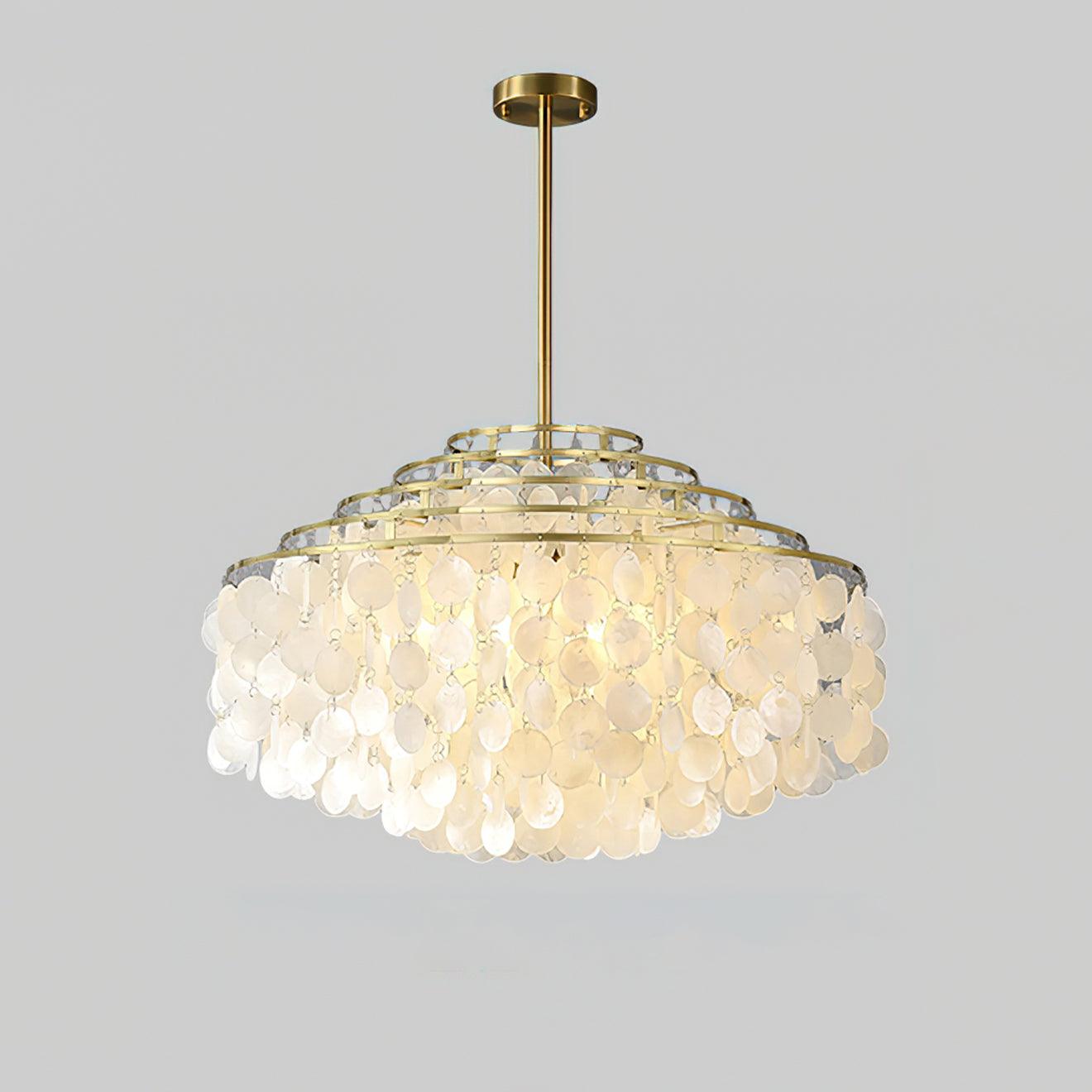Modern Round Natural Shell Chandelier Luxury Coastal Pendant Lighting for Dining Room