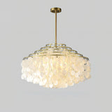 Modern Round Natural Shell Chandelier Luxury Coastal Pendant Lighting for Dining Room