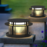 Modern Round Outdoor Waterproof Solar Post Light Black LED Pillar Cap Lantern for Garden Fences