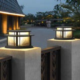 Modern Round Outdoor Waterproof Solar Post Light Black LED Pillar Cap Lantern for Garden Fences