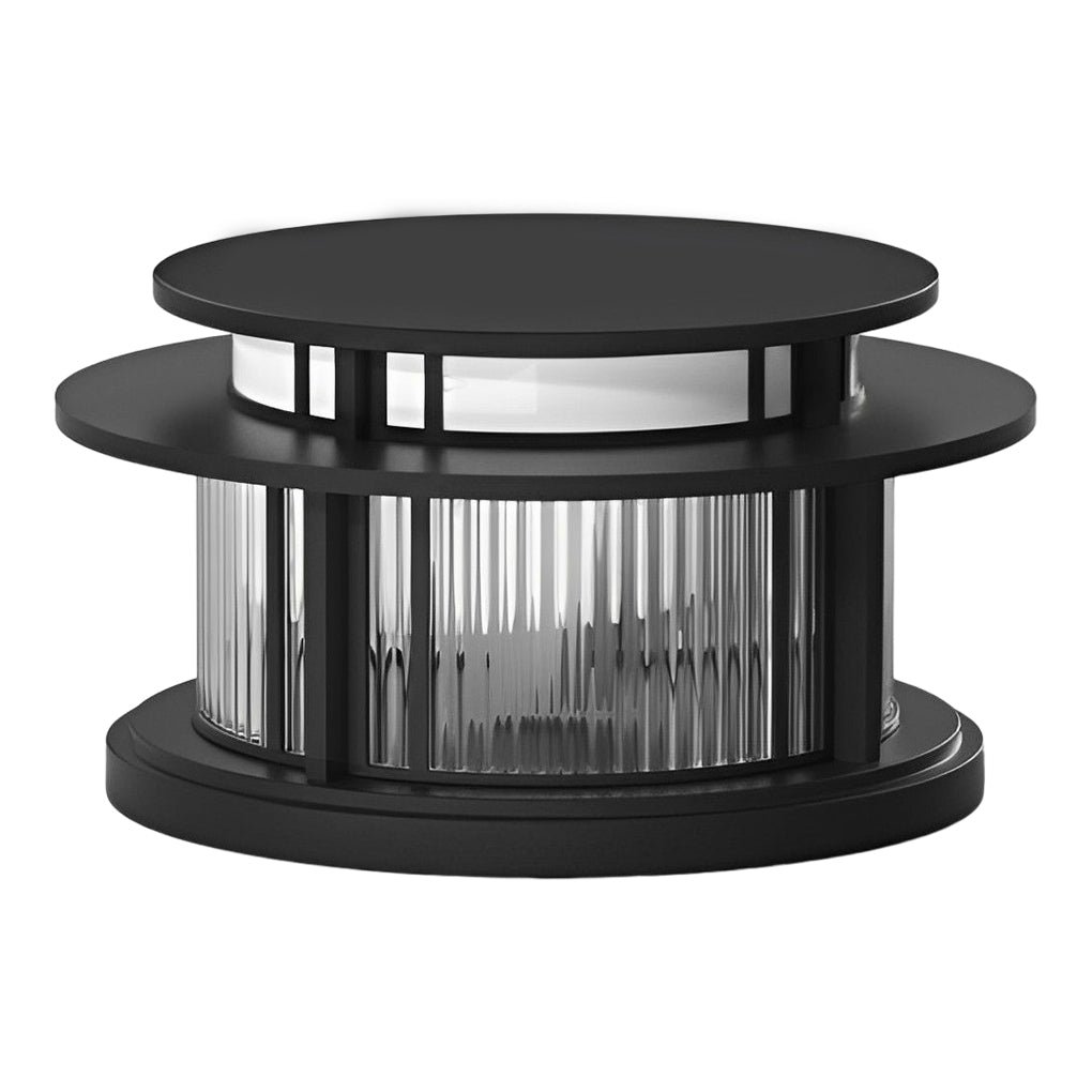 Modern Round Outdoor Waterproof Solar Post Light Black LED Pillar Cap Lantern for Garden Fences