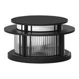 Modern Round Outdoor Waterproof Solar Post Light Black LED Pillar Cap Lantern for Garden Fences