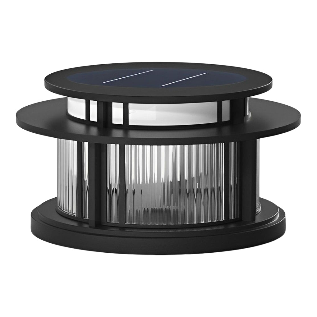 Modern Round Outdoor Waterproof Solar Post Light Black LED Pillar Cap Lantern for Garden Fences