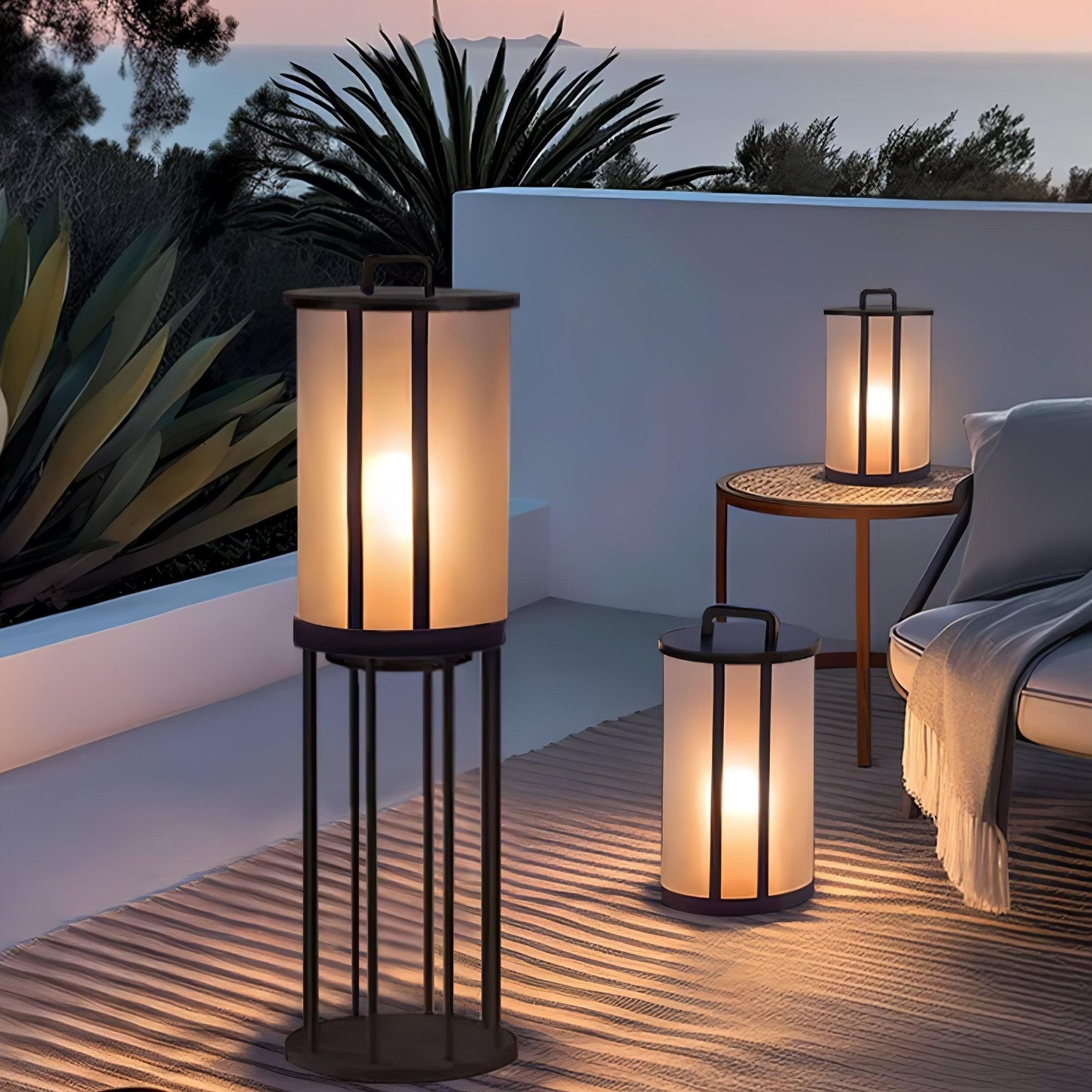 Modern Round Pillar Acrylic Lantern Outdoor Landscape Light for Garden and Pathway