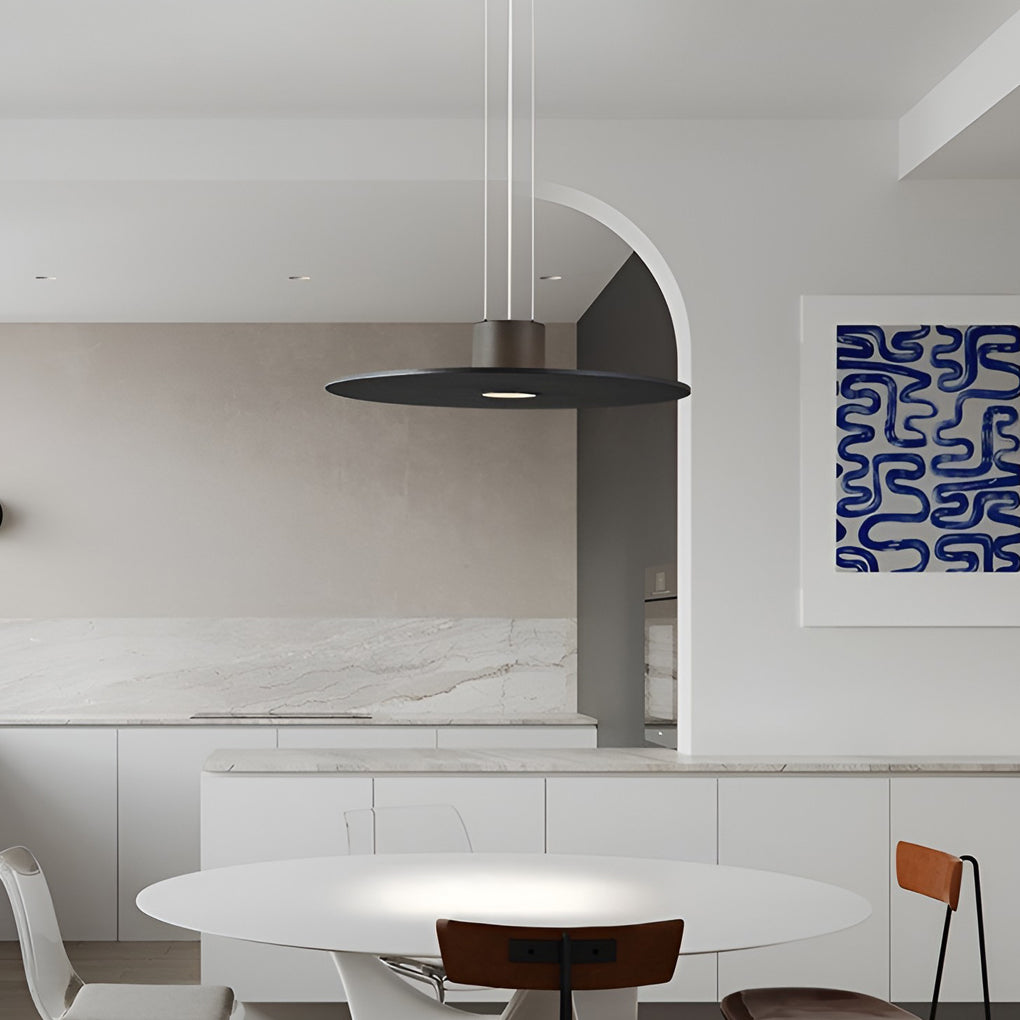 Modern Round Plate LED Pendant Light Minimalist Hanging Lamp for Kitchen Island